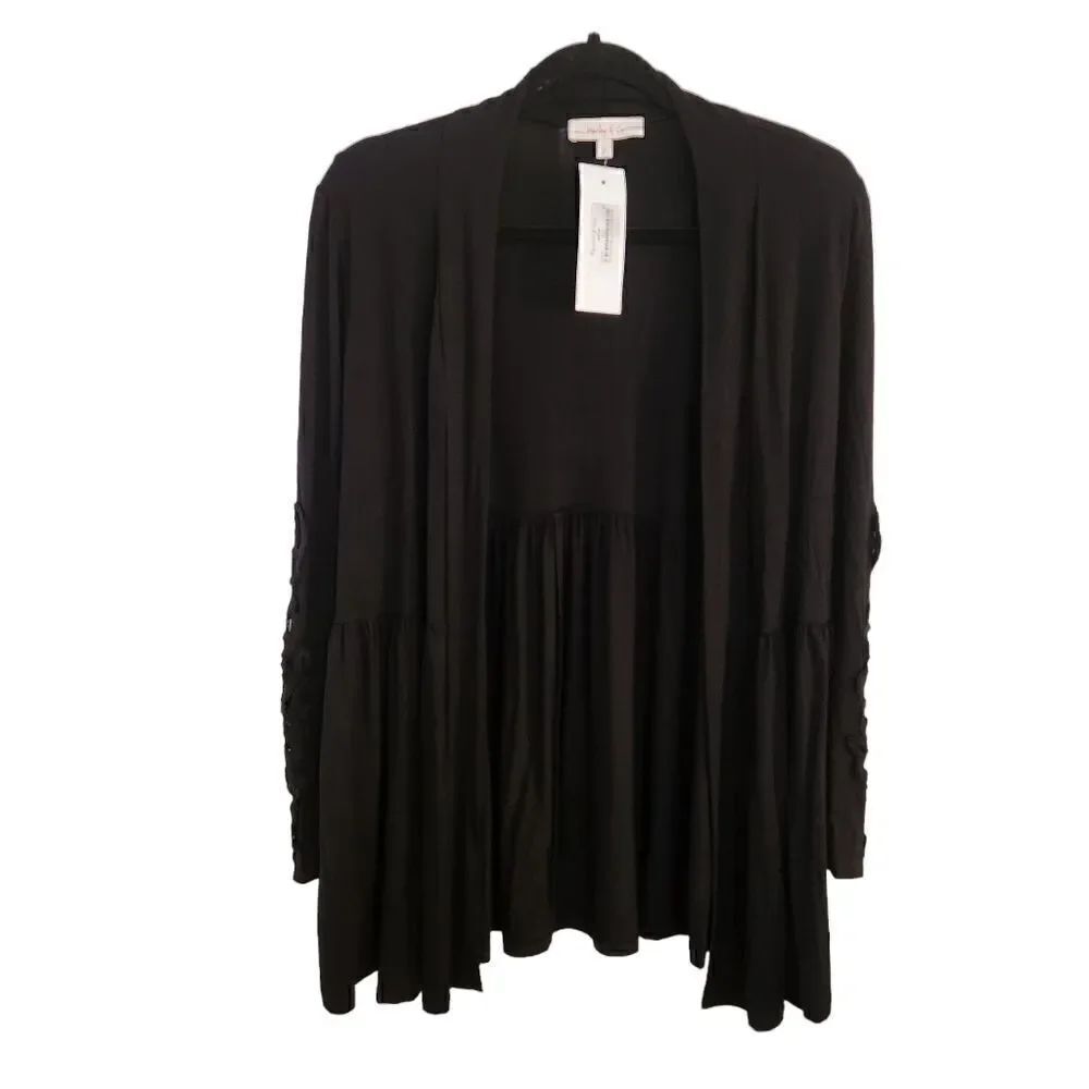Hailey & Co Womens Open Front Crochet Lace Sleeve Cardigan Size Small